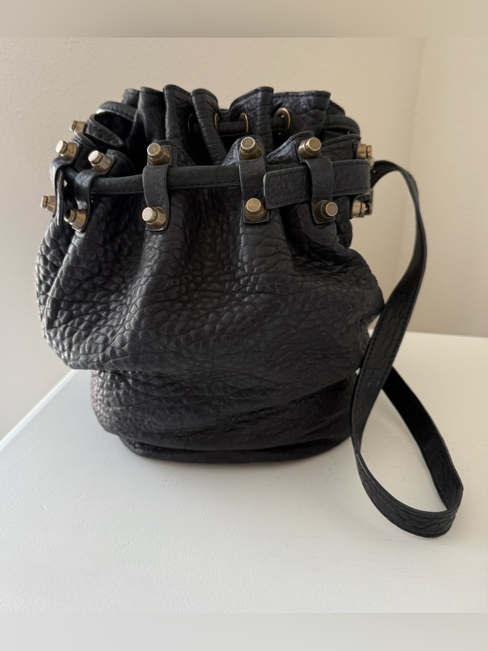 Alexander Wang | Black Leather Diego Bucket & Drawstring Bag | Silver Studs